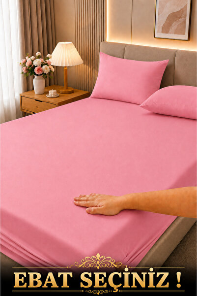 İsmail Gürel Cotton Elastic Bed Sheet Set with Pillows Solid Color (Select Size)