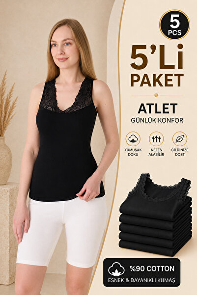 Altınay Women's 5-Pack Lace Strap Tank Tops - 90% Cotton
