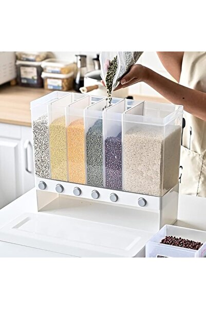 KASTWAVE 6-in-1 Wall Mounted Rice Dispenser, Plastic Airtight Food Storage Bi...
