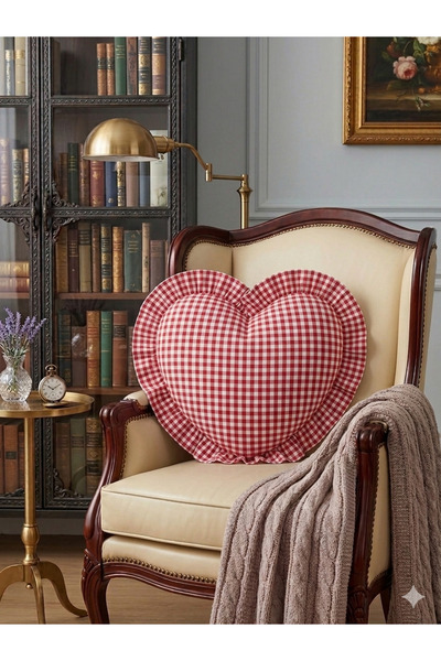 Angels' Collection Heart-Shaped Ruffled Gingham Throw Pillow (Pre-Filled)