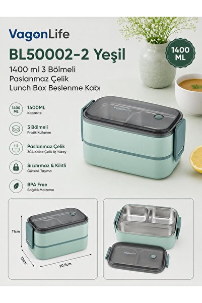 Vagonlife BL50002-2 حاوية غداء من الفولاذ المقاوم للصدأ باللون الأخضر سعة 140...