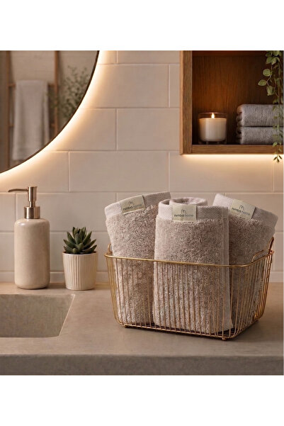 Nimba Home 3-Piece Premium 100% Cotton Sand Beige Guest Towel Set 30X30 cm