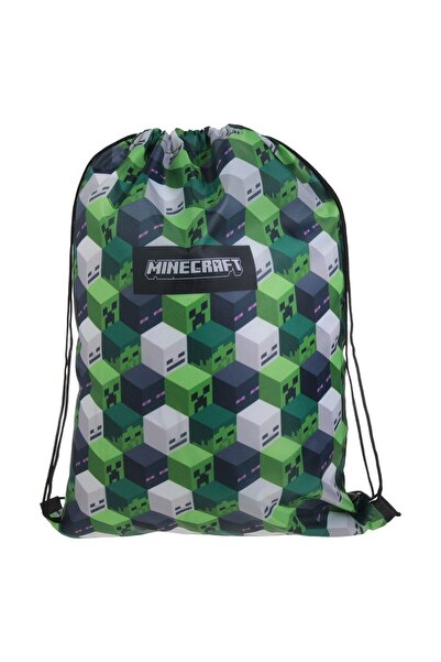 MINECRAFT Rucsac cu șnur cu model, verde, negru, gri, 33x45.5cm, pentru băieți
