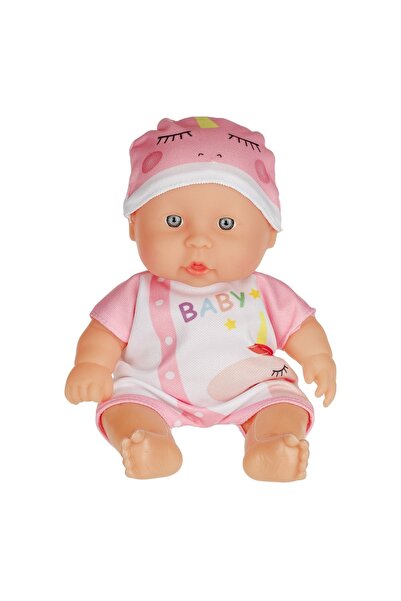 OEM Păpușă bebeluș de 22cm în salopetă unicorn roz și albă, pălărie inclusă