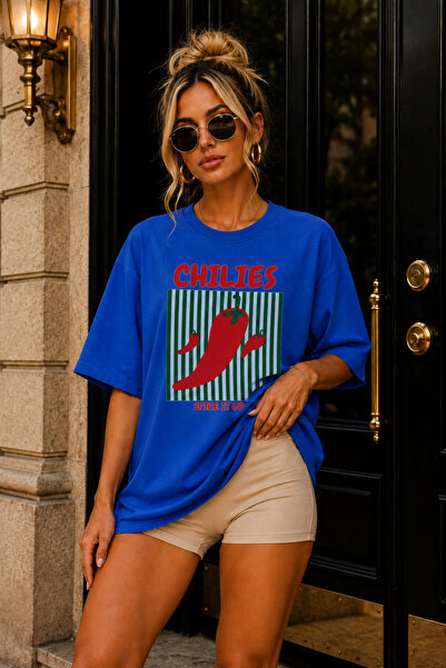 FECCY Premium Chılıes Printed Oversize Women's T-Shirt Men's T-Shirt Cotton O...