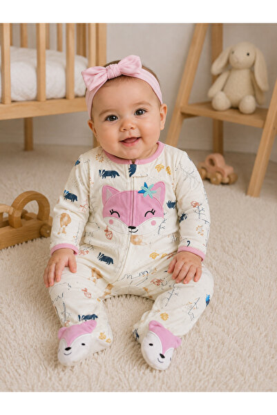 greenmoss 100% Cotton Baby Romper with Kitten Figure and Zipper