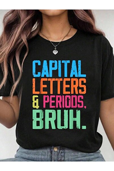 9JY 100% Cotton Capital Letters And Periods Bruhs, ELA Teacher Funny T-Shirt-...