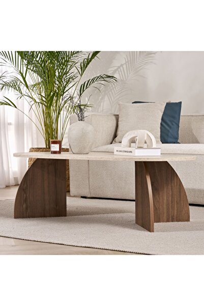 Rani Mobilya Rani Home Orta Sehpa Traverten - Venedik Cevizi 120 Cm AB-5747