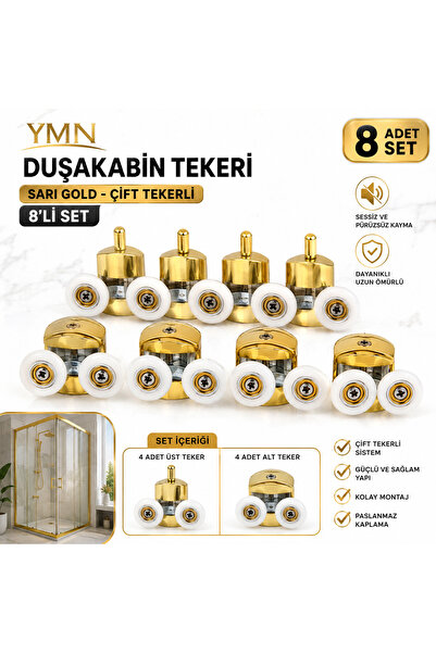 YMN Duşa kabin Tekeri Sarı Gold Çift Tekerli Duşakabin Duşkabin Tekeri 8 Li S...