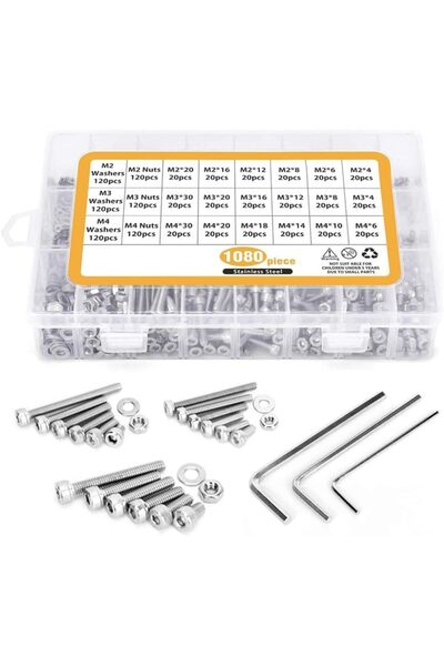 STARSTAR 1080-Piece Set Socket Head Cap Screws Bolts Nuts Washers Small Metri...