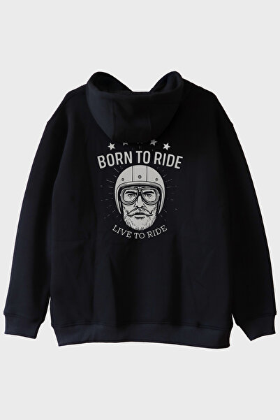 lofux هوديي أسود بتصميم دراجة نارية من Born to Ride Live To Road مطبوع