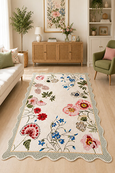 Chilai Home Alıse Makinede Yıkanabilir Kaymaz Taban Leke Tutmaz Dijital Salon Halısı Mutfak Halısı ve Yolluk