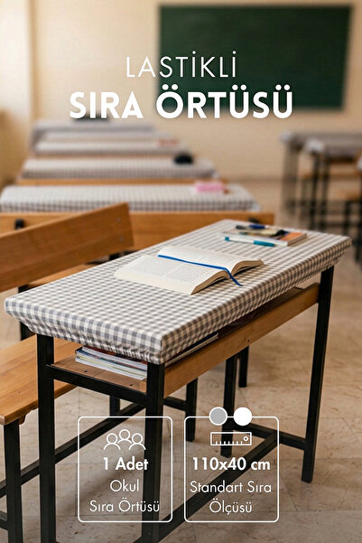 Bimotif 1 adet Lastikli Okul Sıra Örtüsü (Pamukludur) 110x40 cm - Gri