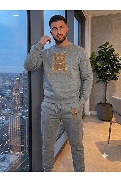 WOODROFFE Unisex Lover Bear Printed Crew Neck Tracksuit Set Oversize