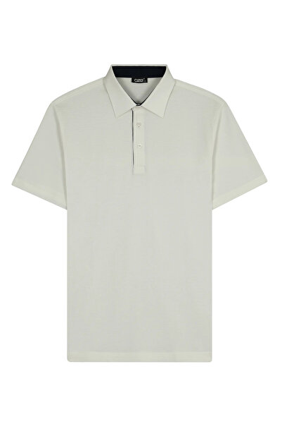 Çizgi Triko Shirt Collar Micro Square Patterned Egyptian Cotton Mercerized Kagi White T-Shirt Classic Pattern - 5323