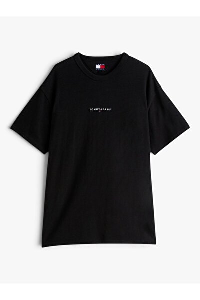 Tommy Hilfiger TJM RLX LINEAR LOGO TEE Erkek Siyah T-Shirt - DM0DM21110
