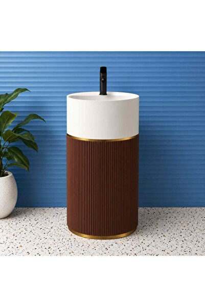 Generic Luxury Cylindrical Brown Artificial Stone Sink