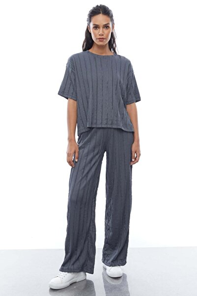 PAULMARK Elastic Waist Trousers with Stitching Detail
