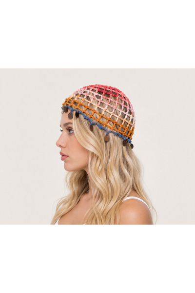 Bukiro Hand Knitted Mesh Beret Bohemian Women's Hat Summer Festival Beret wit...