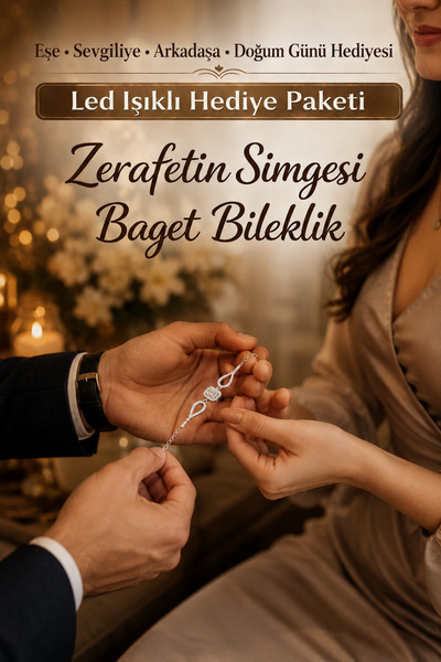 CAN SİLVER 925 Ayar Gümüş Üç Taş Rodyum Baget Gümüş Bileklik- IŞIKLI KUTULU BİLEKLİK