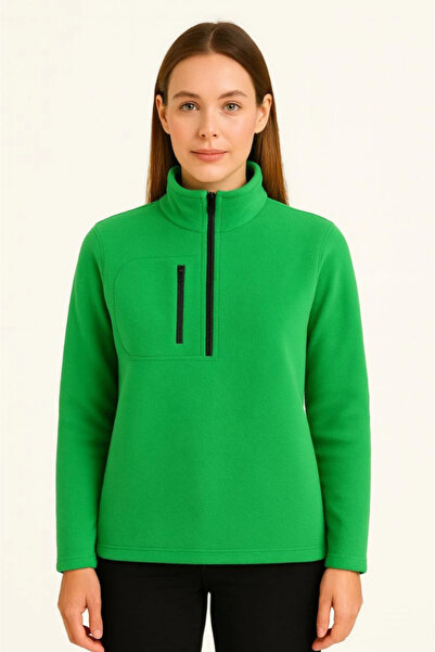 oniks store Polar Sweater – Stand-Up Collar, Half Zipper, Zippered Chest Pock...