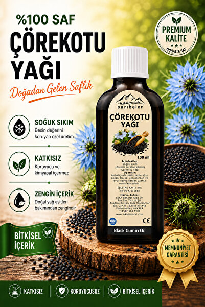 sarıbelen Çörekotu Yağı 100 ml | Soğuk Sıkım %100 Saf
