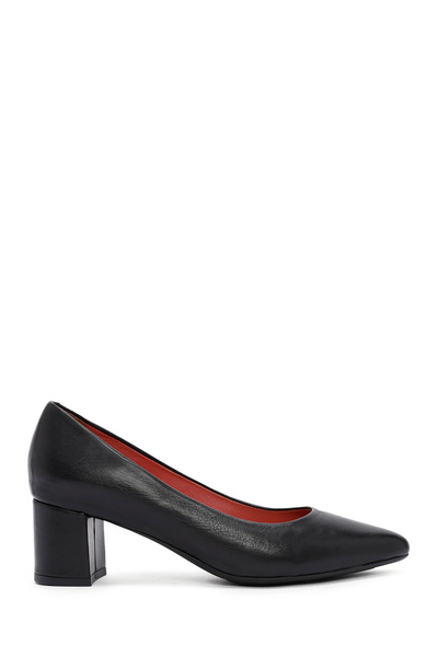Derimod Gritti Women's Black Thick Heeled Leather Shoes Af260001Dv