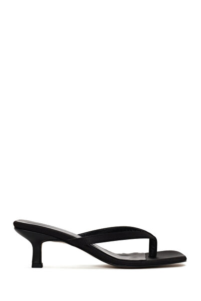 Derimod Women's Black Short Heeled Satin Flip Flops 26Sfe39086F