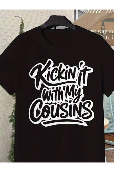 k222 Funny Matching T Shirts Kickin' It With My Cousins Slogan Black Artistic...