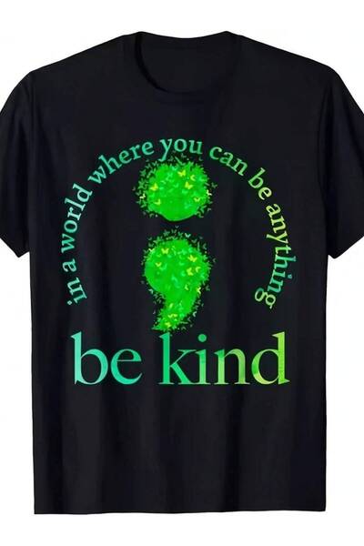 k222 تي شيرت Awareness Be emicolon - مقاسات للجنسين حتى 3XL، مع طباعة خضراء، ...