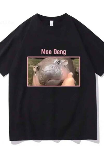 25W Vintage Moo Deng Face Cute Baby Hippo Shirt Men/Women Clothing Harajuku T...