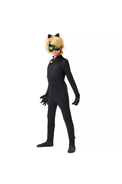 OEM Costum de carnaval pentru copii Pisică Neagră cu perucă, negru, 9-10 ani