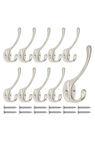 STARSTAR White double-hook coat hooks – Heavy-duty steel, 10 hooks