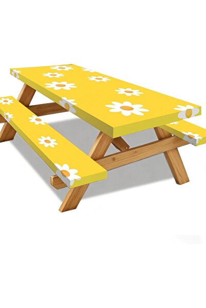 STARSTAR Picnic tablecloth set, including bench cover, spring daisy decoratio...