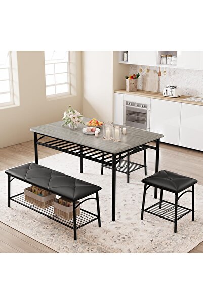Garvee 4-Piece Kitchen Dining Set with Bench, Space-Saving, with Upholstered ...