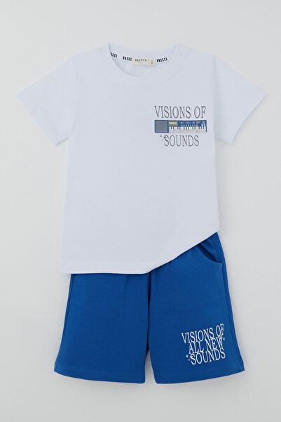 Breeze Boy's Shorts Set with Retro Music Back Print, Ages 3-8, White