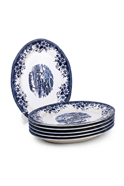Claytan Earthenware Classic Blue Windmill & Floral Pattern Oval Platter, 14 I...
