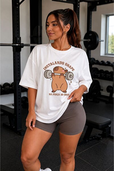 ZAVIXO Oversize Kadın Gym Bear Baskılı Premium Spor Tişört Pamuklu Activewear...