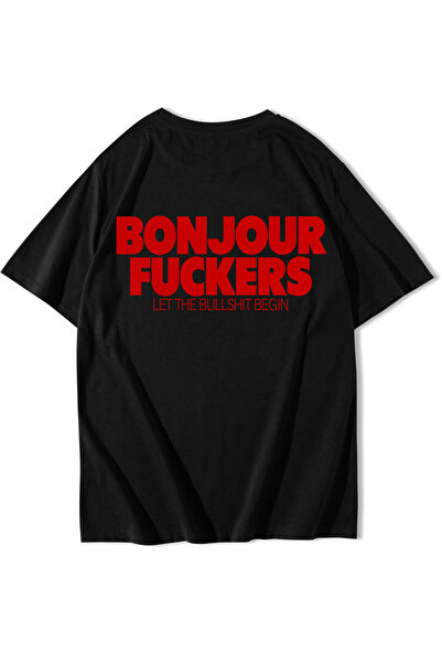 BRZ COLLECTION Unisex Oversize Bonjour Fuckers T-Shirt Black