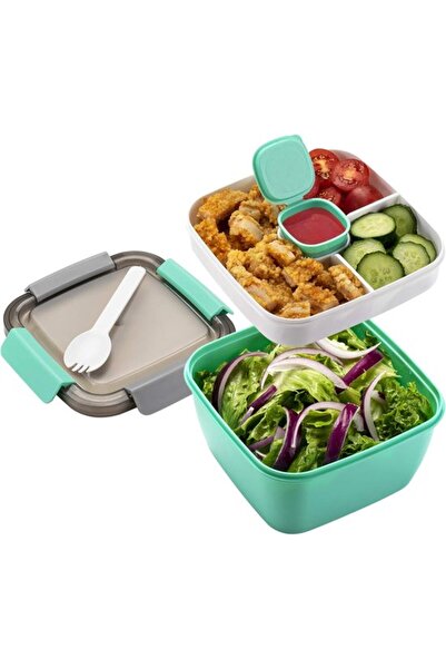 STARSTAR 1.5L (52oz) Portable Lunch Box - Salad Bowl - with 3 compartments an...