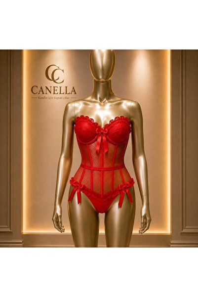 CANELLA SECRET Rubby Dantel Detaylı Straplez Korse Takımı