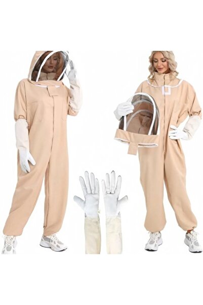 Morvena Picks Costum apicol integral unisex cu glugă din plasă și mănuși (Măr...