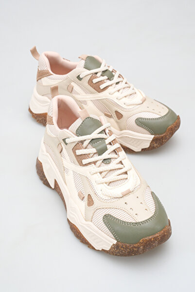 Solo Bag Women's Beige Green Multi Lace-Up High Sole Sneaker Sports Shoes
