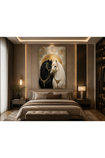 eslem bijuteri Black and White Horse Canvas Painting |   Luxury Uv Printing D...