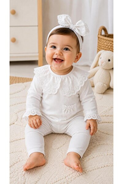 Oz Baby Baby Girl Lace Collar 3-Piece Set with Bandana and Cotton Tights, 3-1...