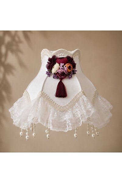 Dekovien White Velvet Covered Handmade Flower Decorated Lampshade 25cm