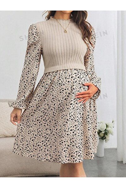 OEM Rochie de maternitate cu imprimeu floral francez și mânecă felinar, toamnă
