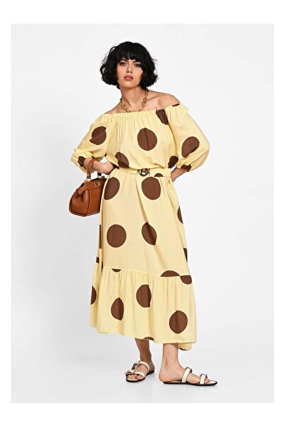 SimpleFind Rochie midi cu curea si buline Galben dots