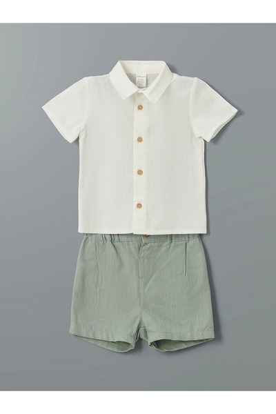 LC Waikiki Lcw Baby Ecru Basic Baby Boy Shirt and Shorts 2-Pack
