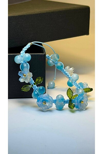 Gioriz Atelier Azure Bloom | El Yapımı Akuamarin ve Gül Detaylı Ayarlanabilir...